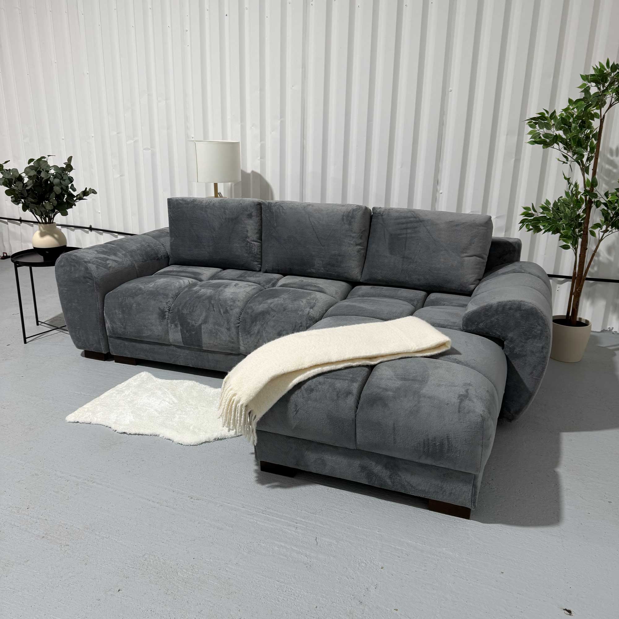 Grey Fabric Universal Corner Sofabed with Storage