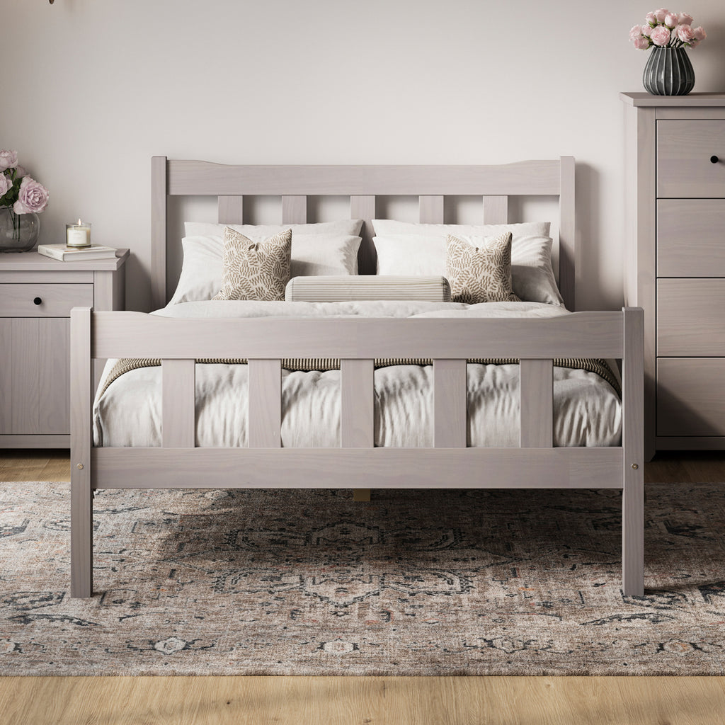 Modern Grey Solid Pine 4ft6 Double Bed with Slatted Headboard