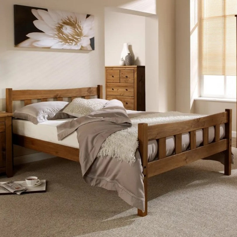 Natural Solid Pine 4ft6 Double Bed Frame with Aztec Wax Finish