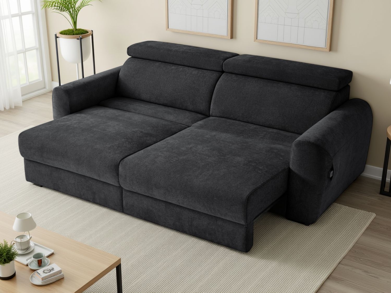 Black Fabric 3 Seater Electric Adjustable Recliner Sofabed