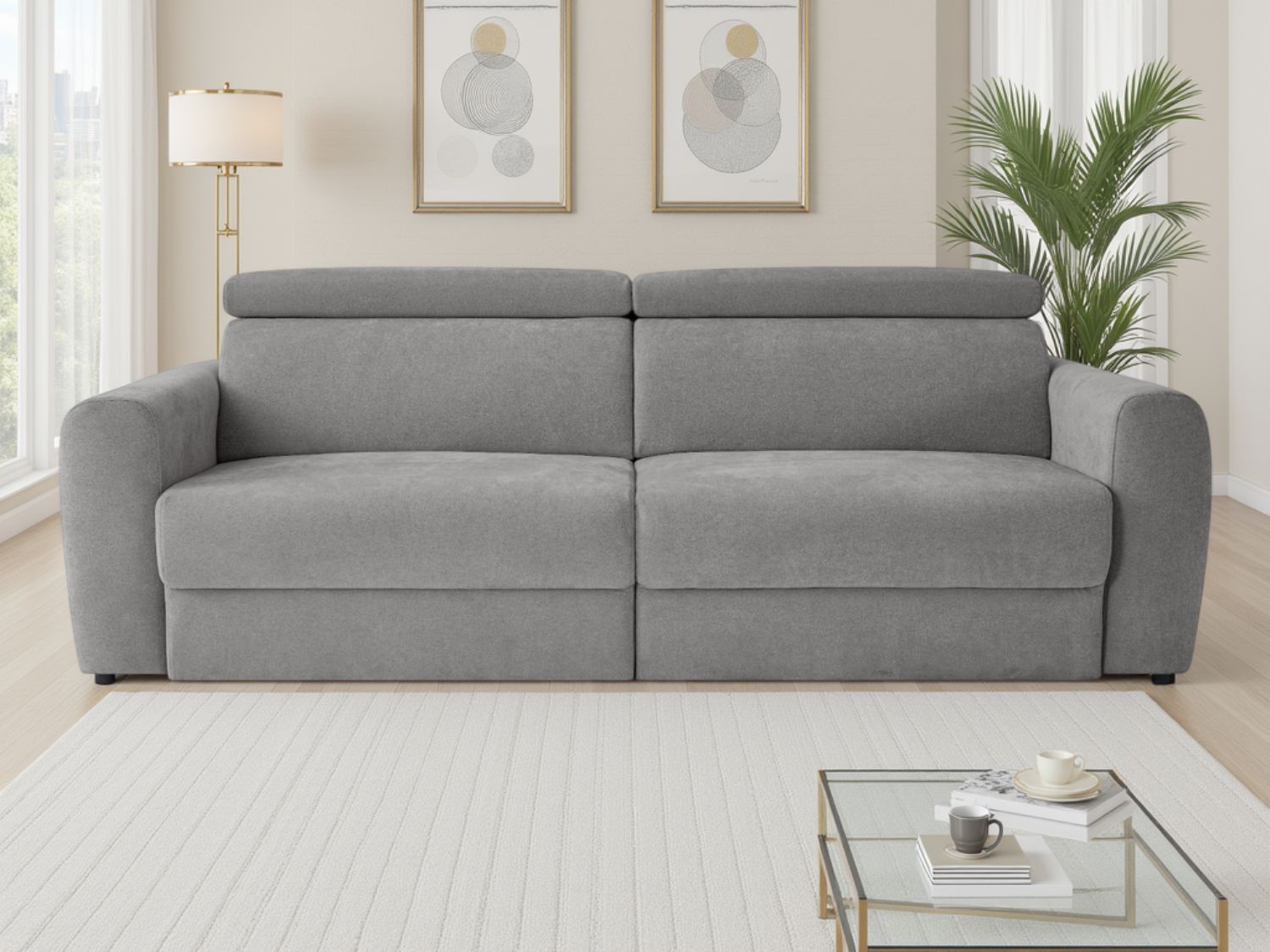 Grey Fabric 3 Seater Electric Reclining Sofa Bed