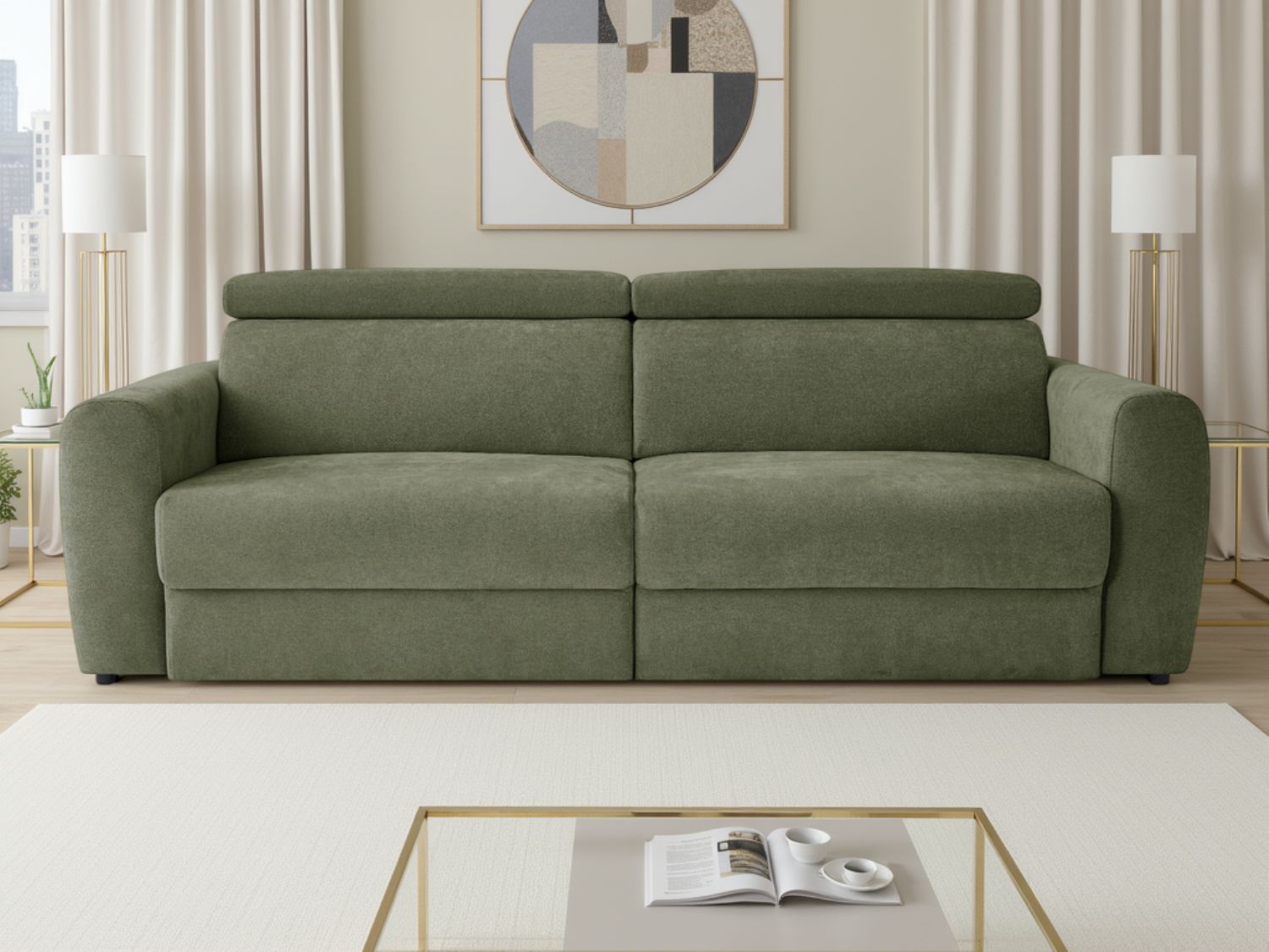Green Fabric 3 Seater Electric Adjustable Recliner Sofabed