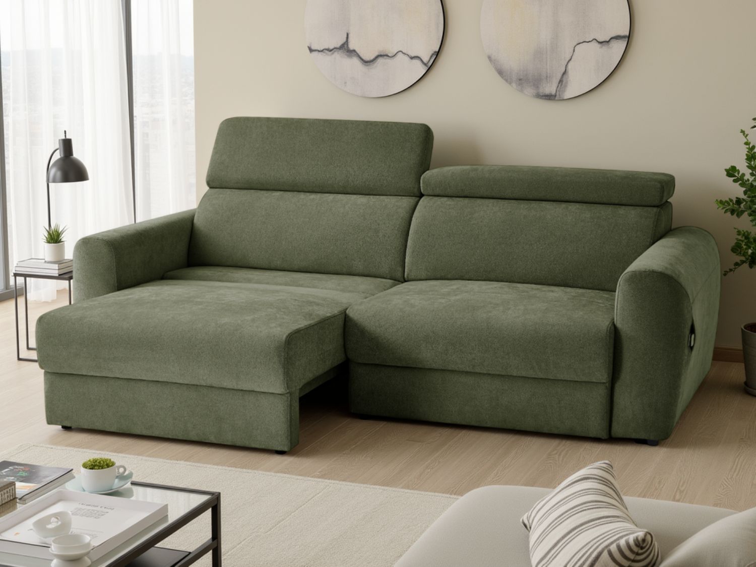 Green Fabric 3 Seater Electric Adjustable Recliner Sofabed