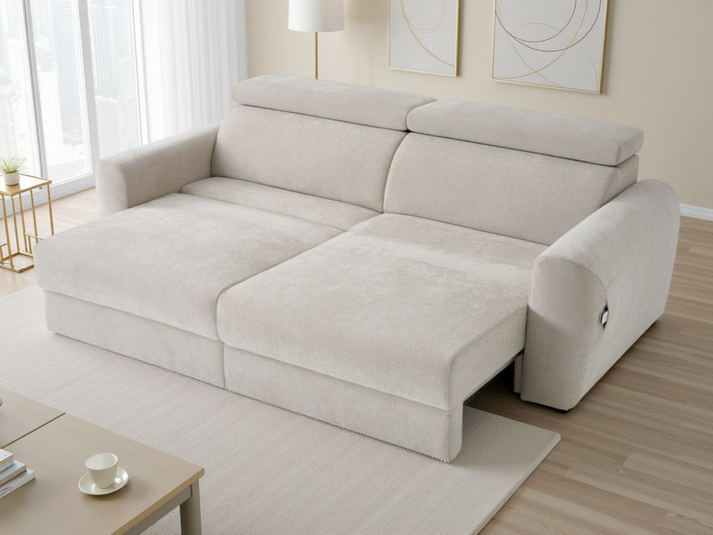 Beige Fabric 3 Seater Electric Reclining Sofa Bed