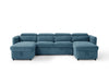 Shore Blue Fabric U-Shaped Sofa Bed with Storage
