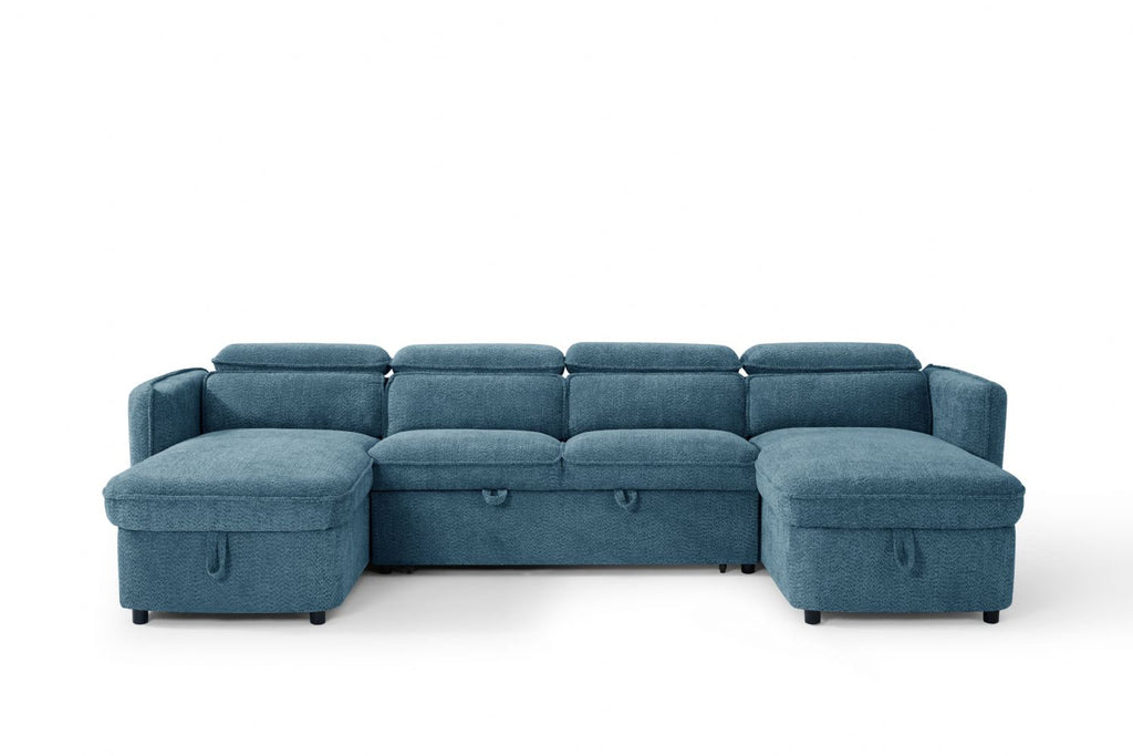 Blue Fabric Large U Shape Corner Sofa Bed