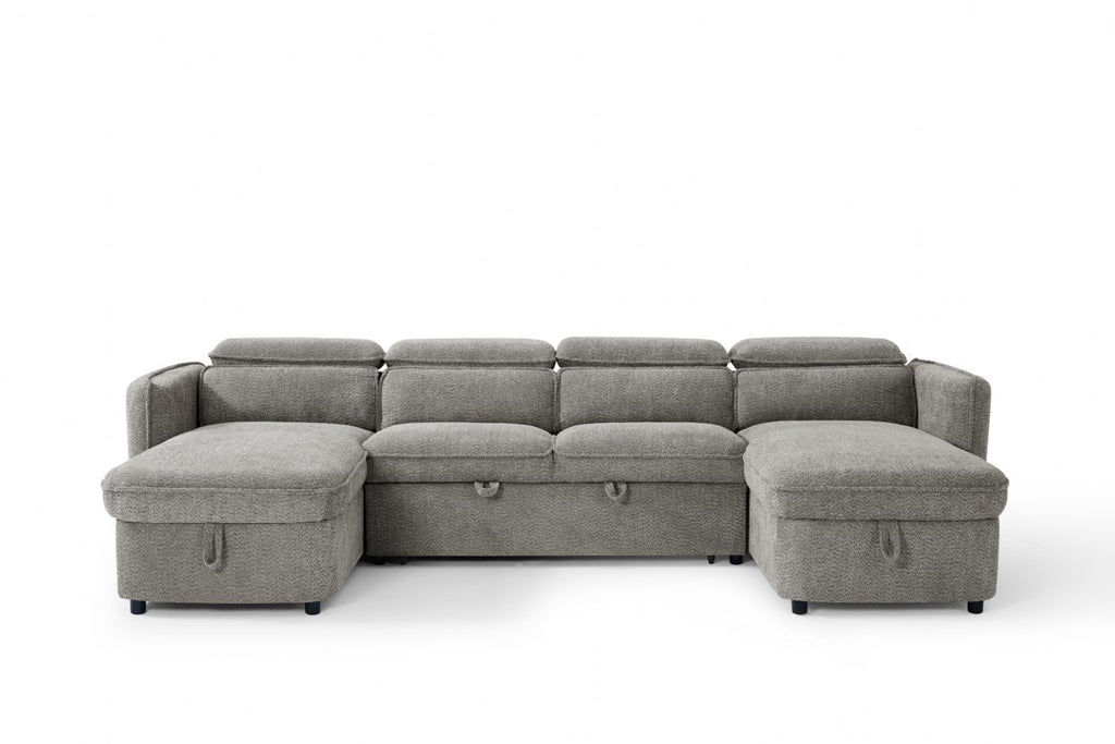 Grey Textured Fabric Large U Shape Corner Sofa Bed