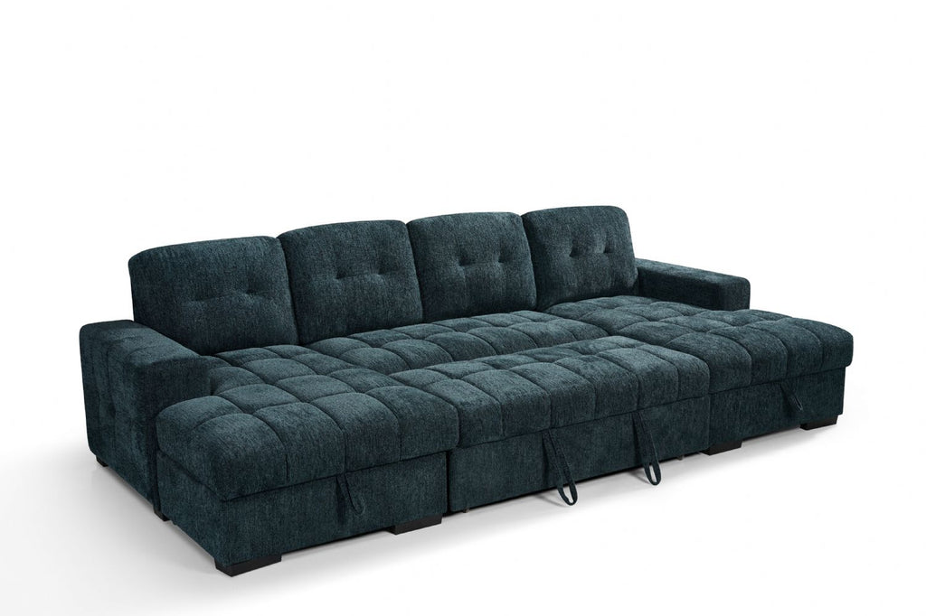 Teal Fabric Large U Shape Corner Chaise Sofa Bed