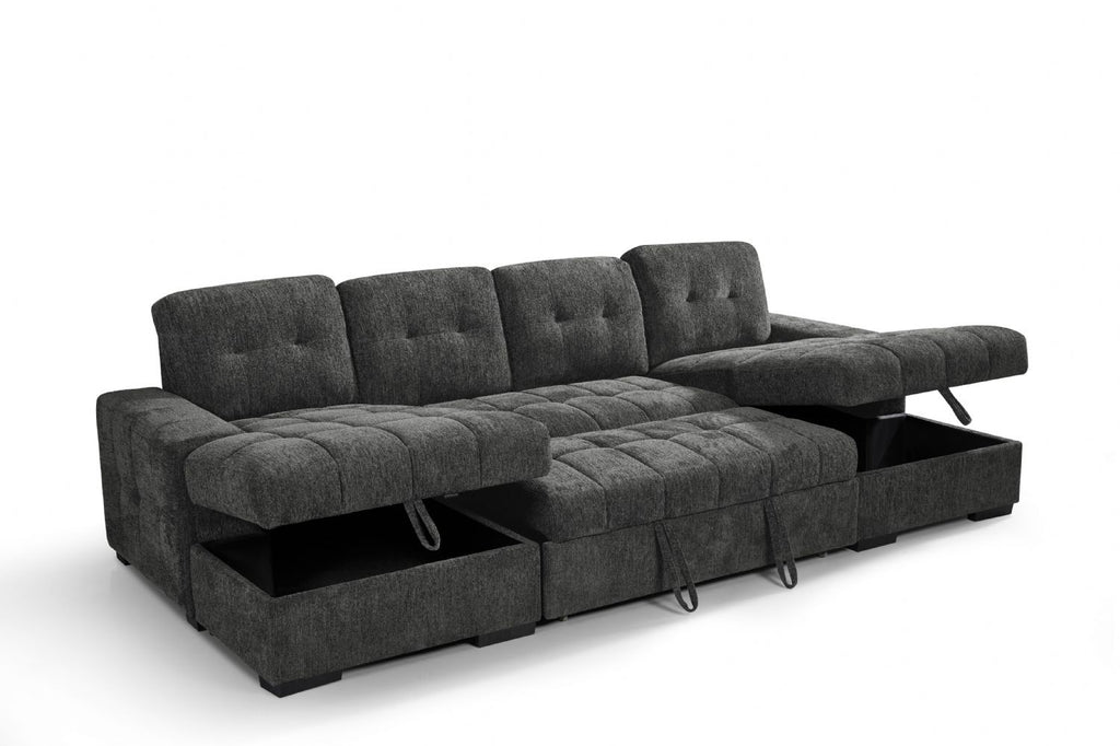 Grey Fabric Large U Shape Corner Chaise Sofa Bed