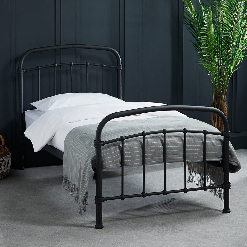 Black Metal 3ft Single Bed Frame with Curved Headboard