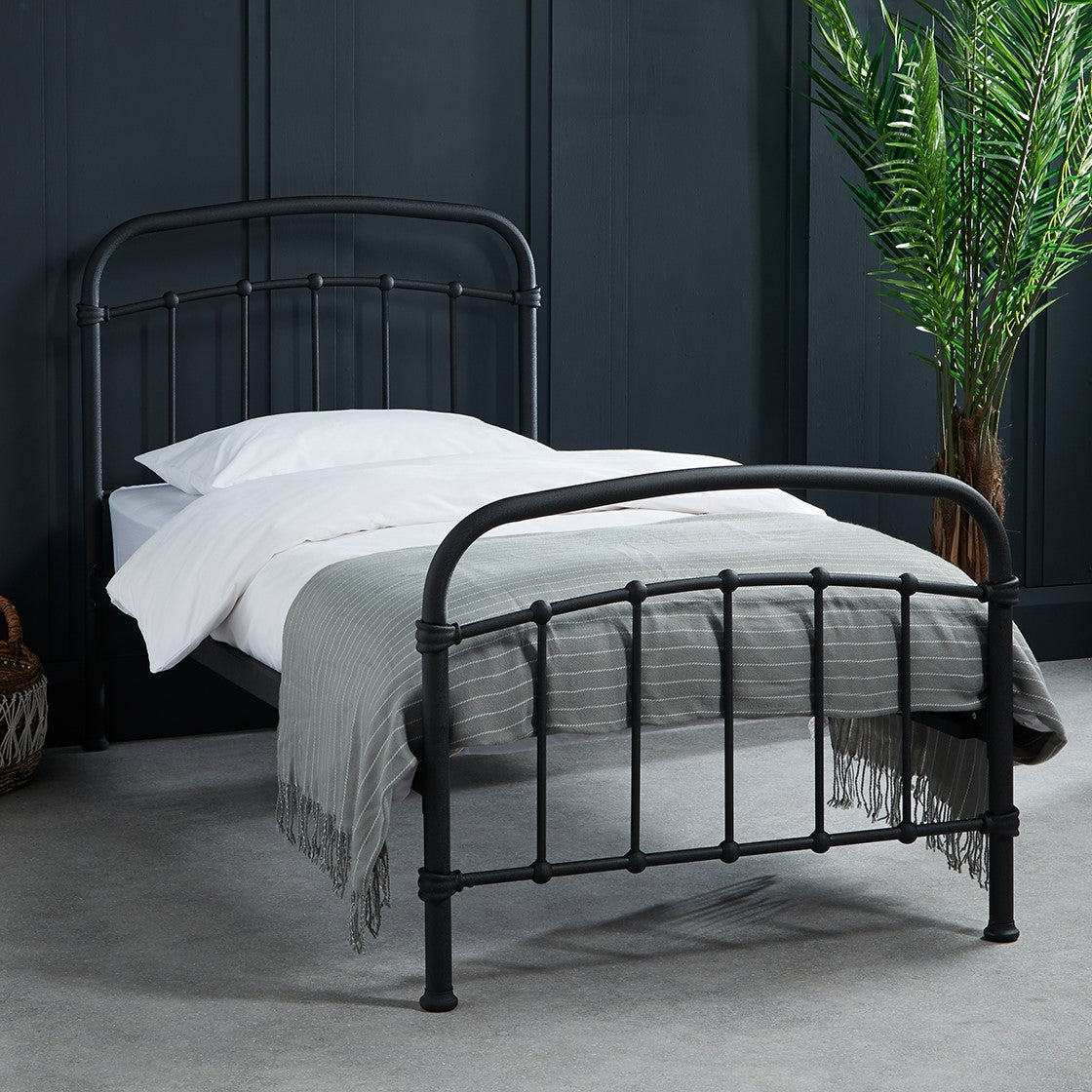 Black Metal 3ft Single Bed Frame with Curved Headboard