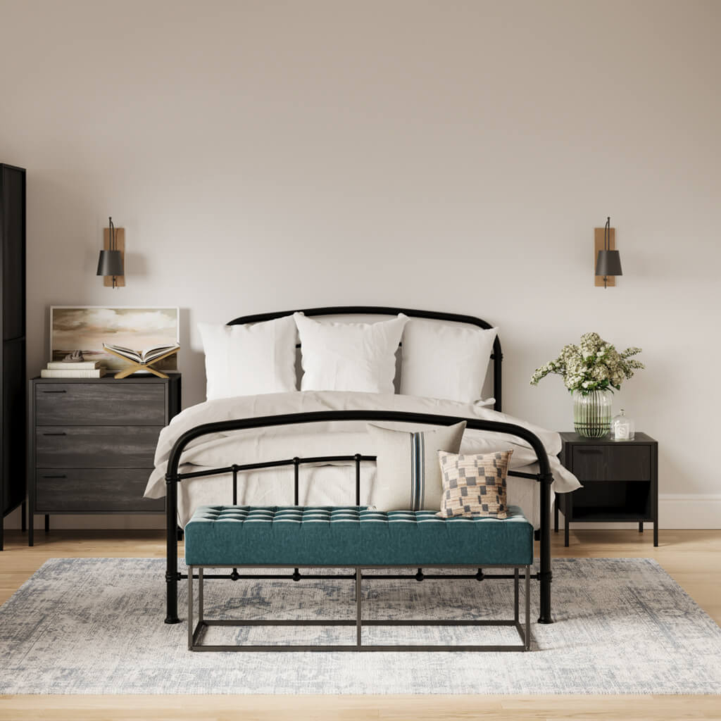 Industrial Style Black Metal 5ft King Size Bed with High Foot End