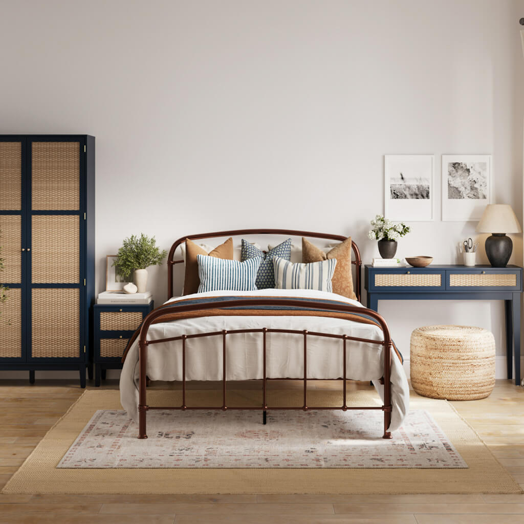 Industrial Copper Painted Metal 4ft6 Double Bed Frame with Curved Rails