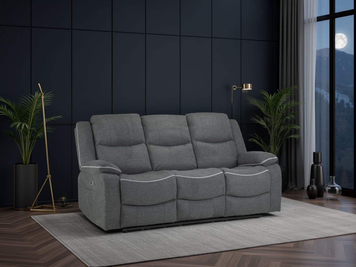 Harald Electric Recliner Sofa Grey Fabric 3 Seater