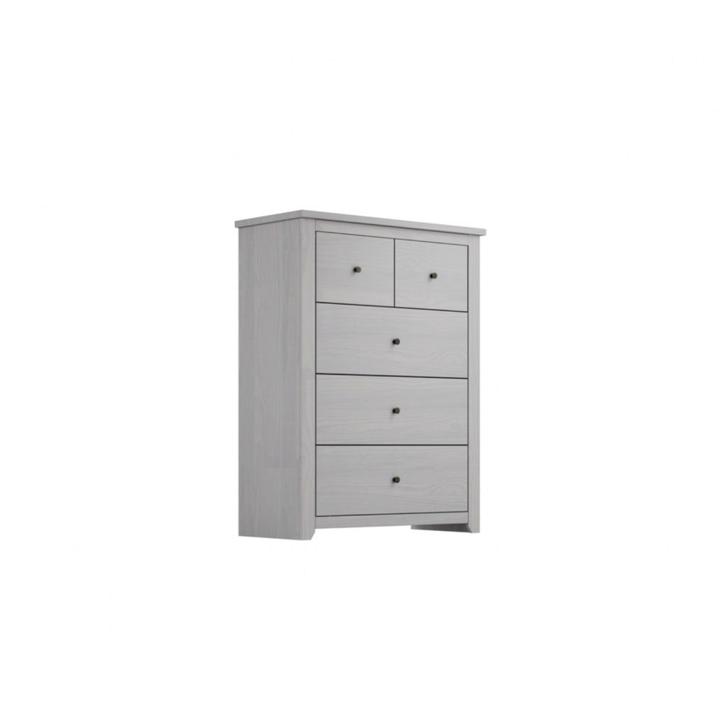Modern Grey 5 Drawer Chest with Rustic Metal Handles