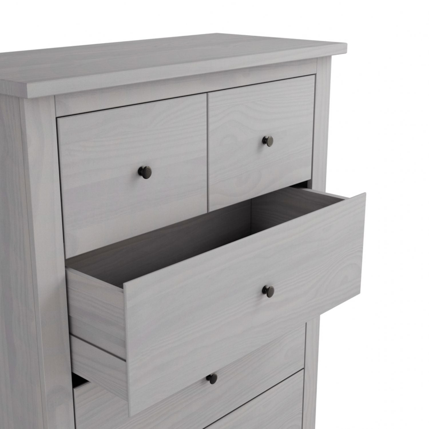 Modern Grey 5 Drawer Chest with Rustic Metal Handles