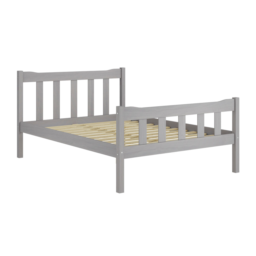 Modern Grey Solid Pine 4ft6 Double Bed with Slatted Headboard