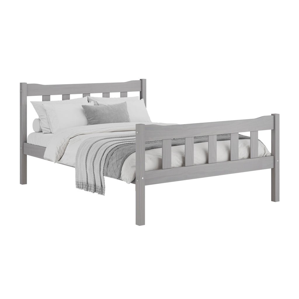 Modern Grey Solid Pine 4ft6 Double Bed with Slatted Headboard