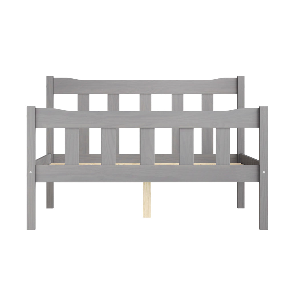 Modern Grey Solid Pine 4ft6 Double Bed with Slatted Headboard