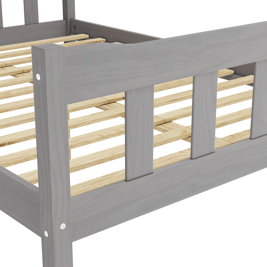Modern Grey Solid Pine 4ft6 Double Bed with Slatted Headboard