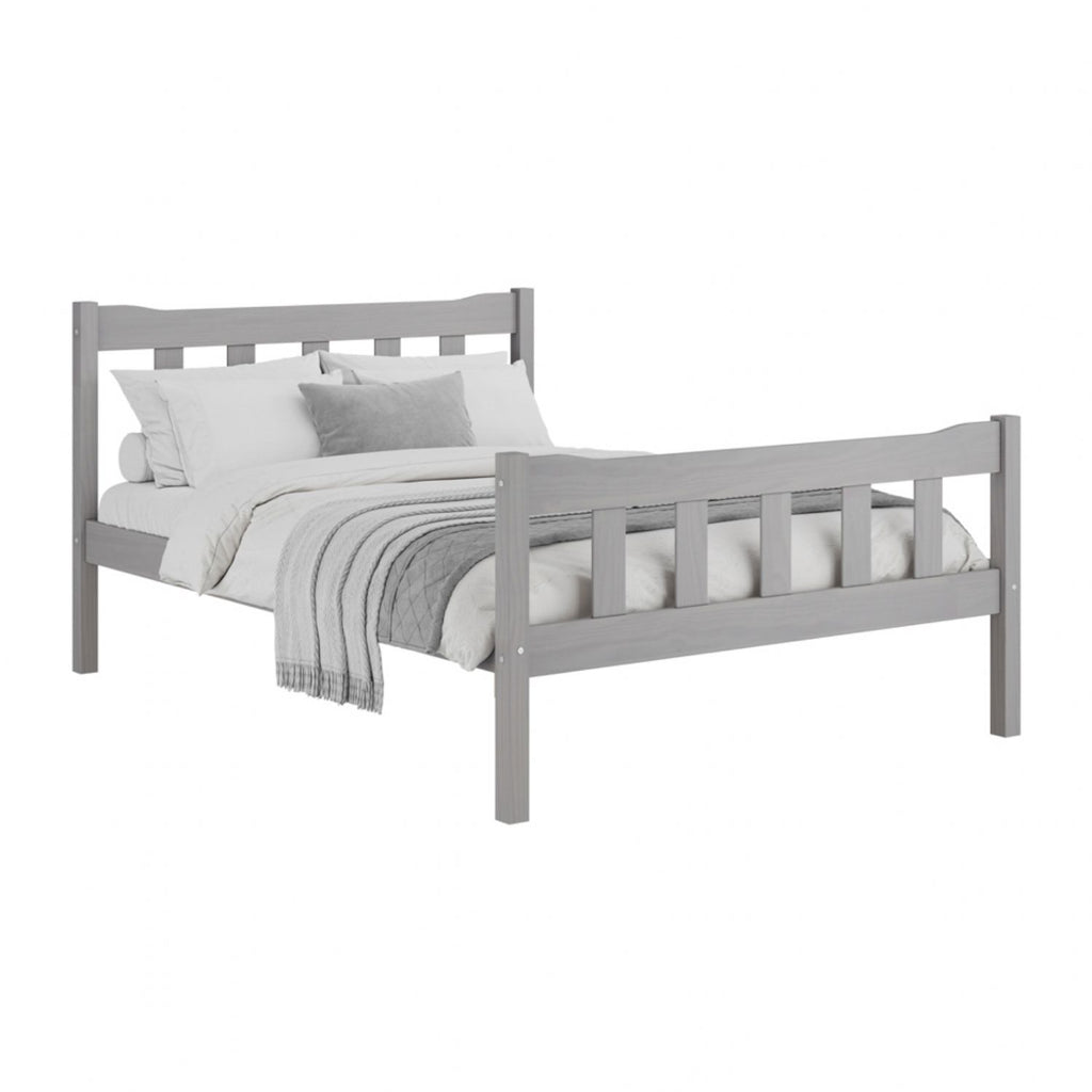 Modern Grey Solid Pine 5ft King Size Bed with Slatted Headboard