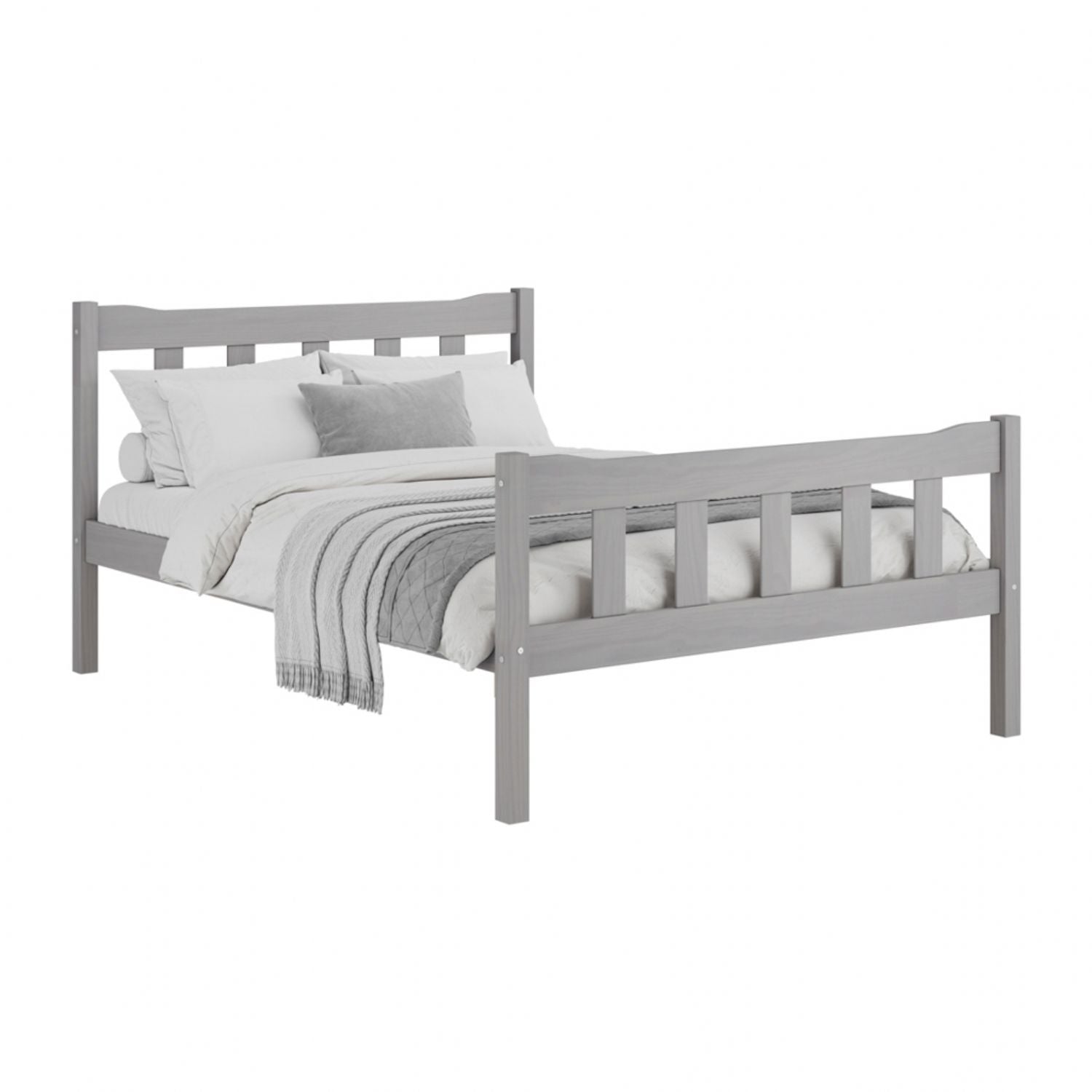 Modern Grey Solid Pine 5ft King Size Bed with Slatted Headboard