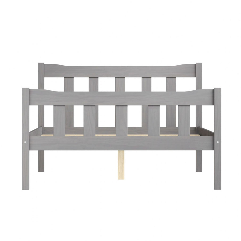 Modern Grey Solid Pine 5ft King Size Bed with Slatted Headboard