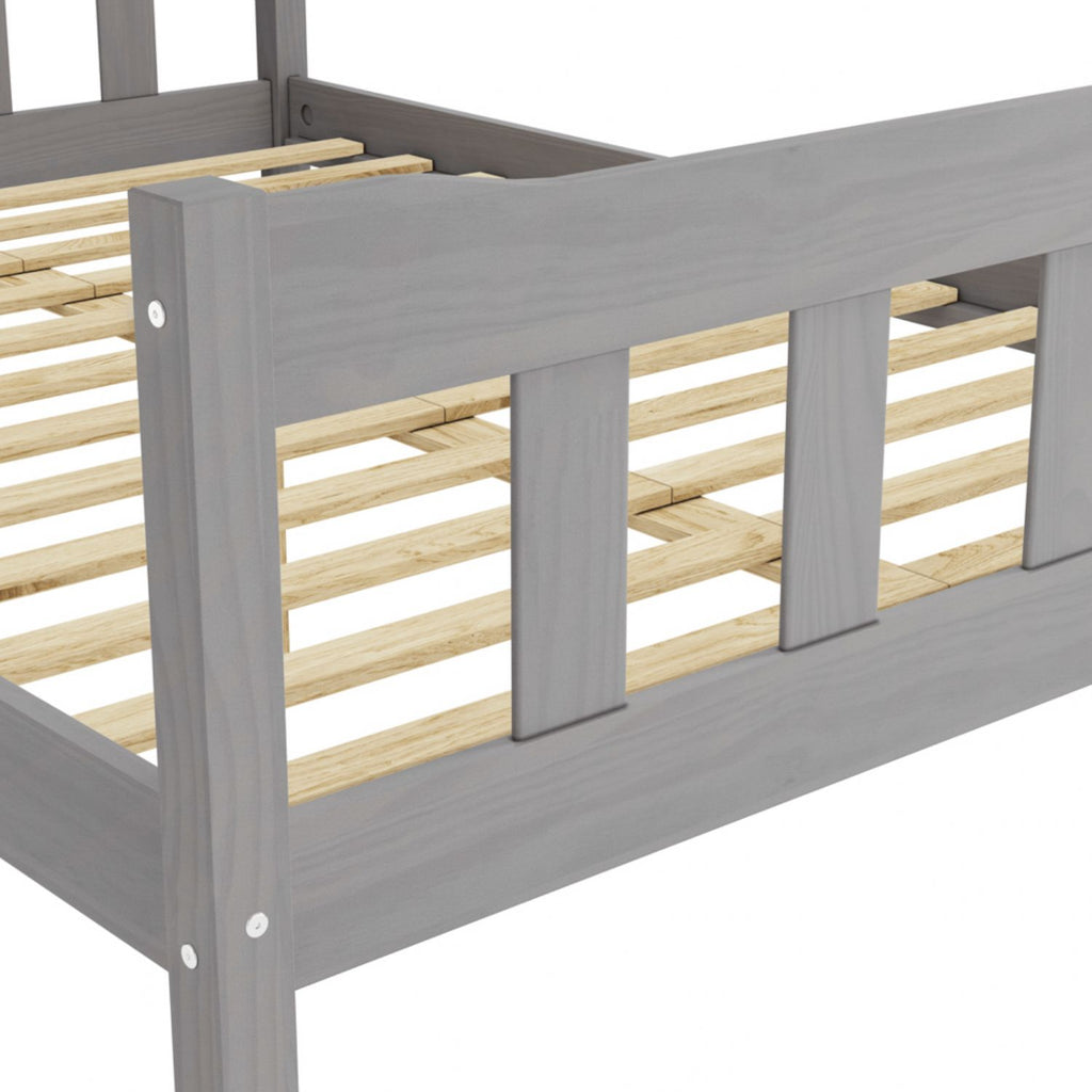Modern Grey Solid Pine 5ft King Size Bed with Slatted Headboard