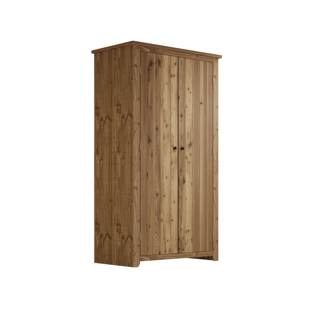 Natural Pine Wax Finish 2 Door Double Wardrobe with Hanging Rail and Shelf