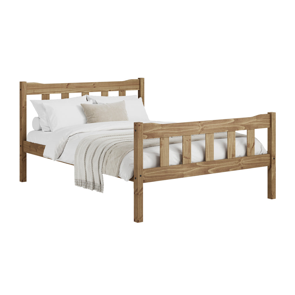 Pine Wood Waxed Finish 5ft King Size Bed with Slatted Base