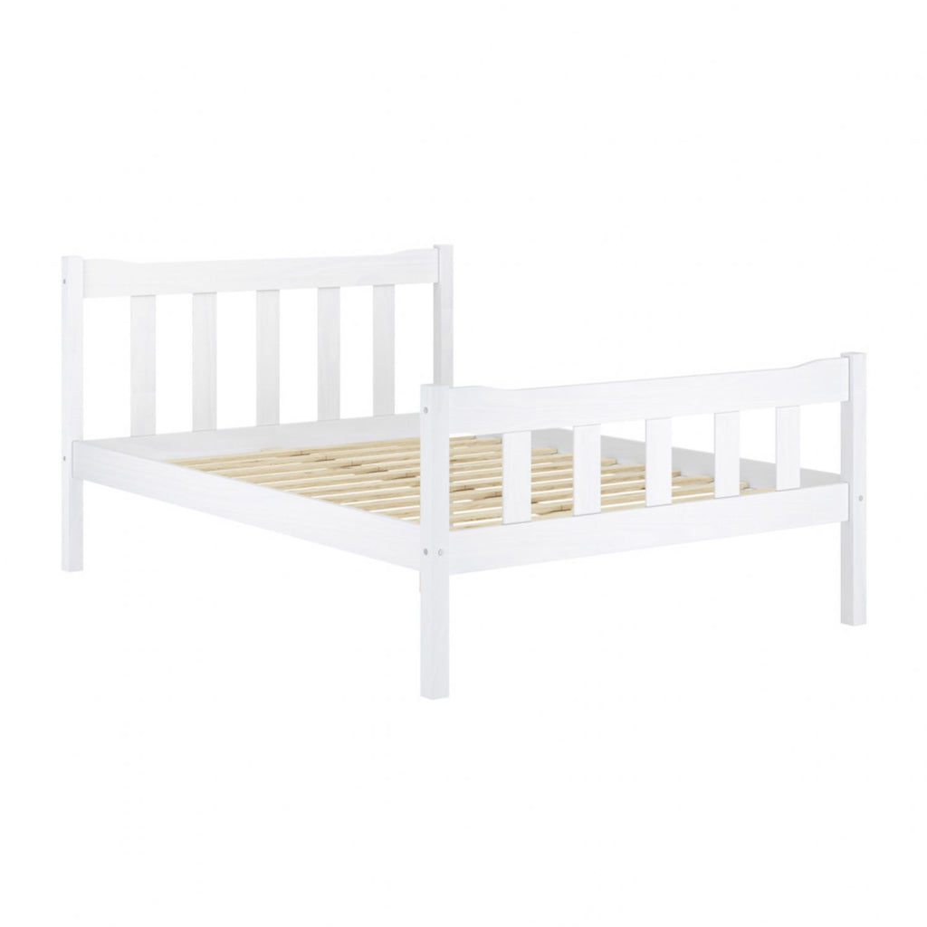 Modern White Solid Pine 5ft King Size Bed with Slatted Headboard