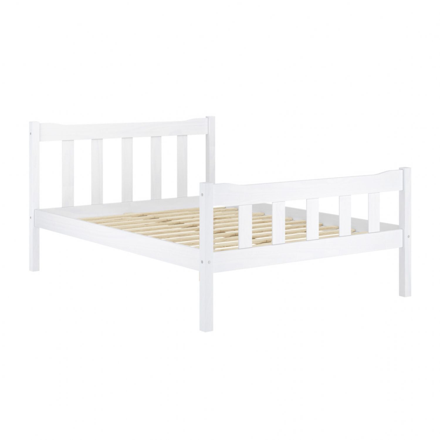 Modern White Solid Pine 5ft King Size Bed with Slatted Headboard