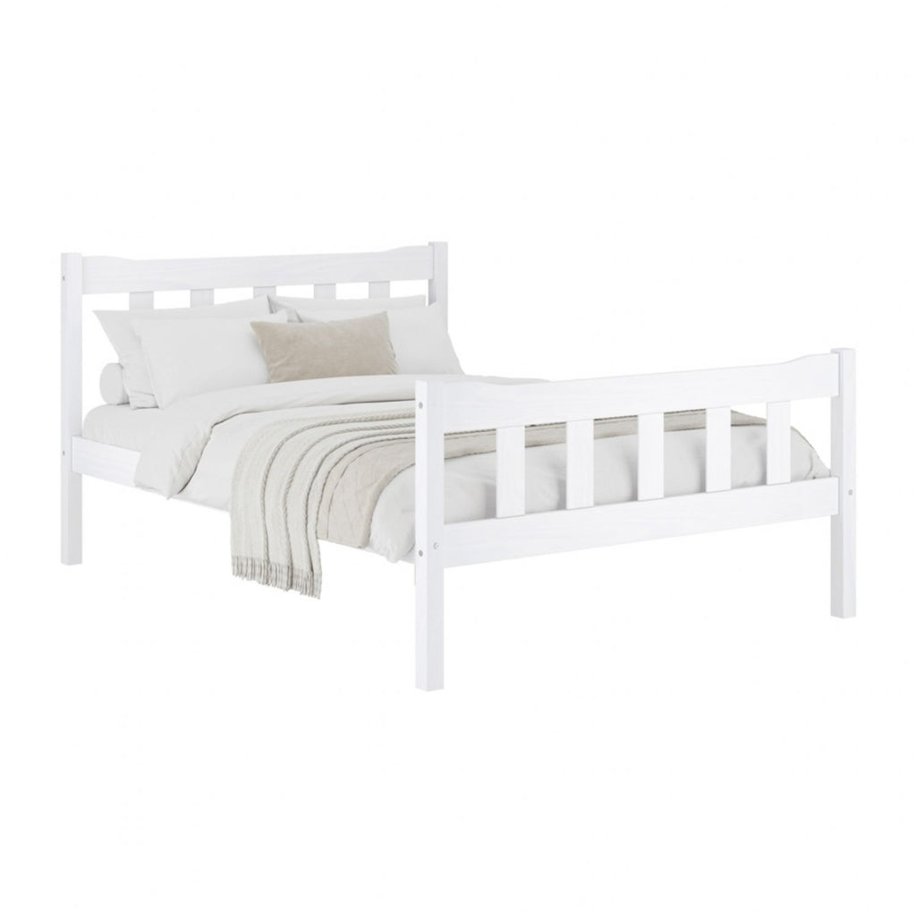Modern White Solid Pine 5ft King Size Bed with Slatted Headboard