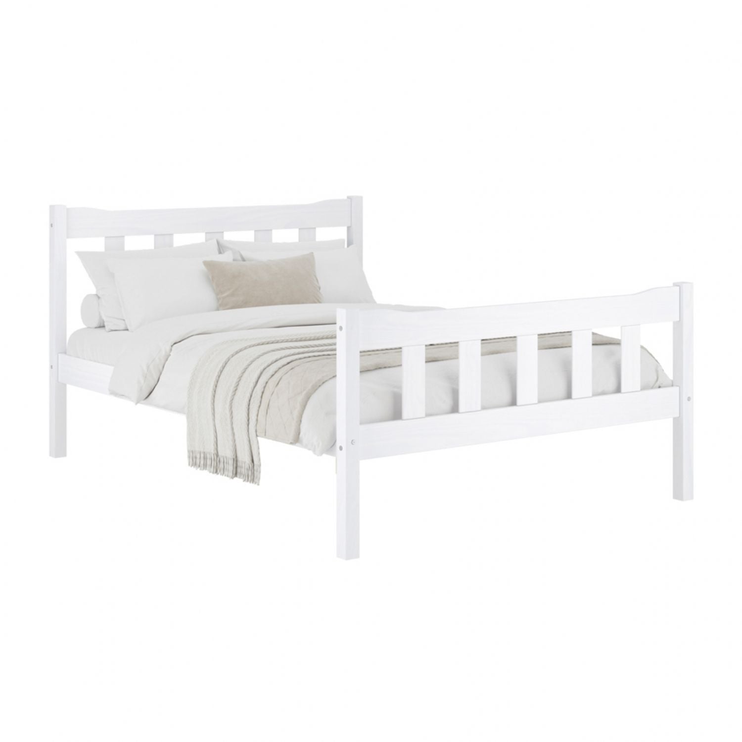 Modern White Solid Pine 5ft King Size Bed with Slatted Headboard