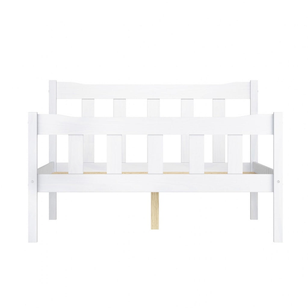 Modern White Solid Pine 5ft King Size Bed with Slatted Headboard
