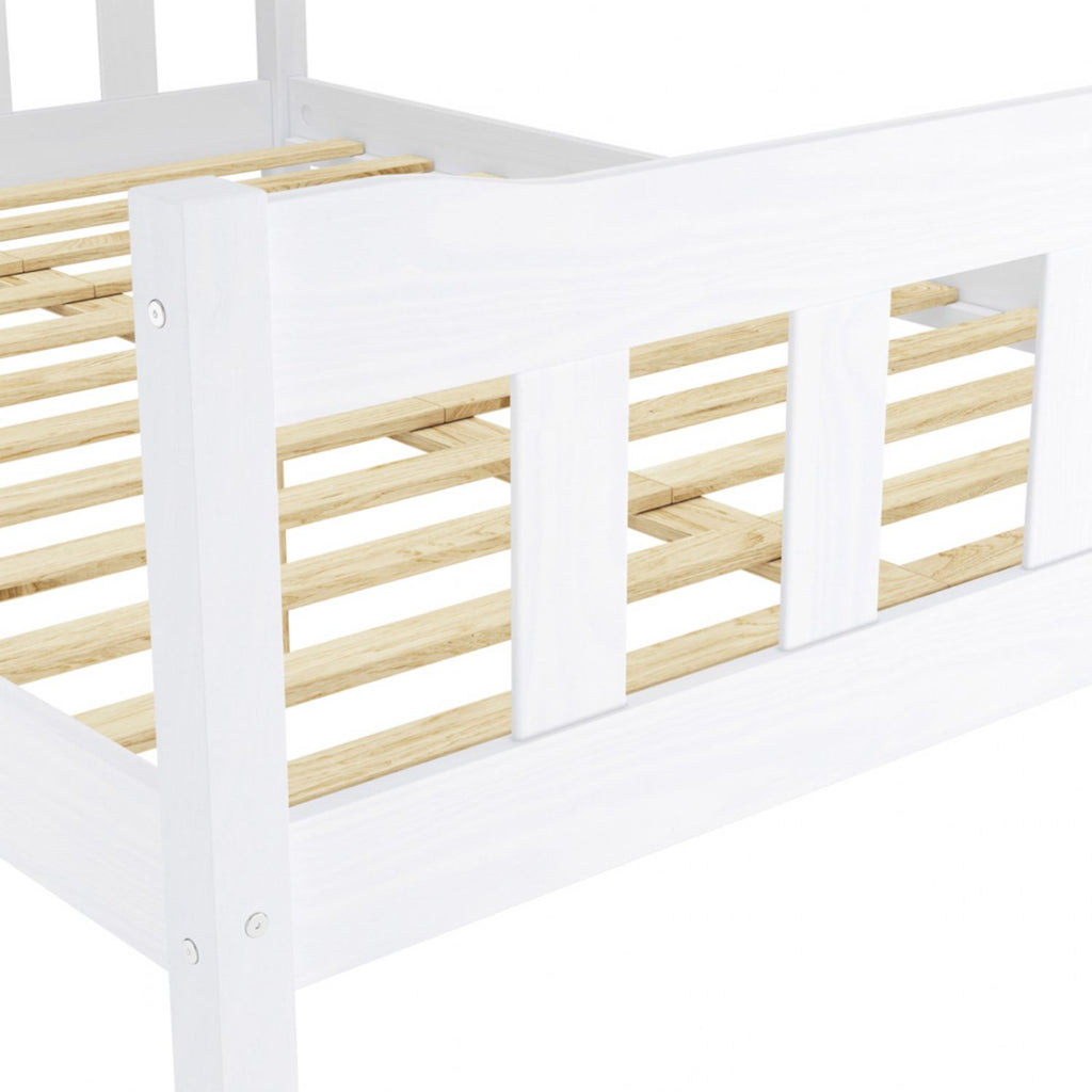 Modern White Solid Pine 5ft King Size Bed with Slatted Headboard