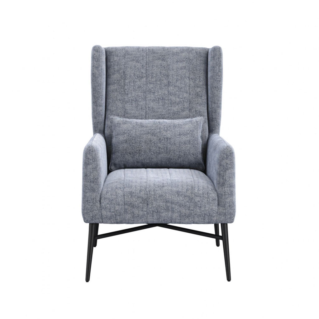 Navy Herringbone Twill Upholstered High Back Accent Chair