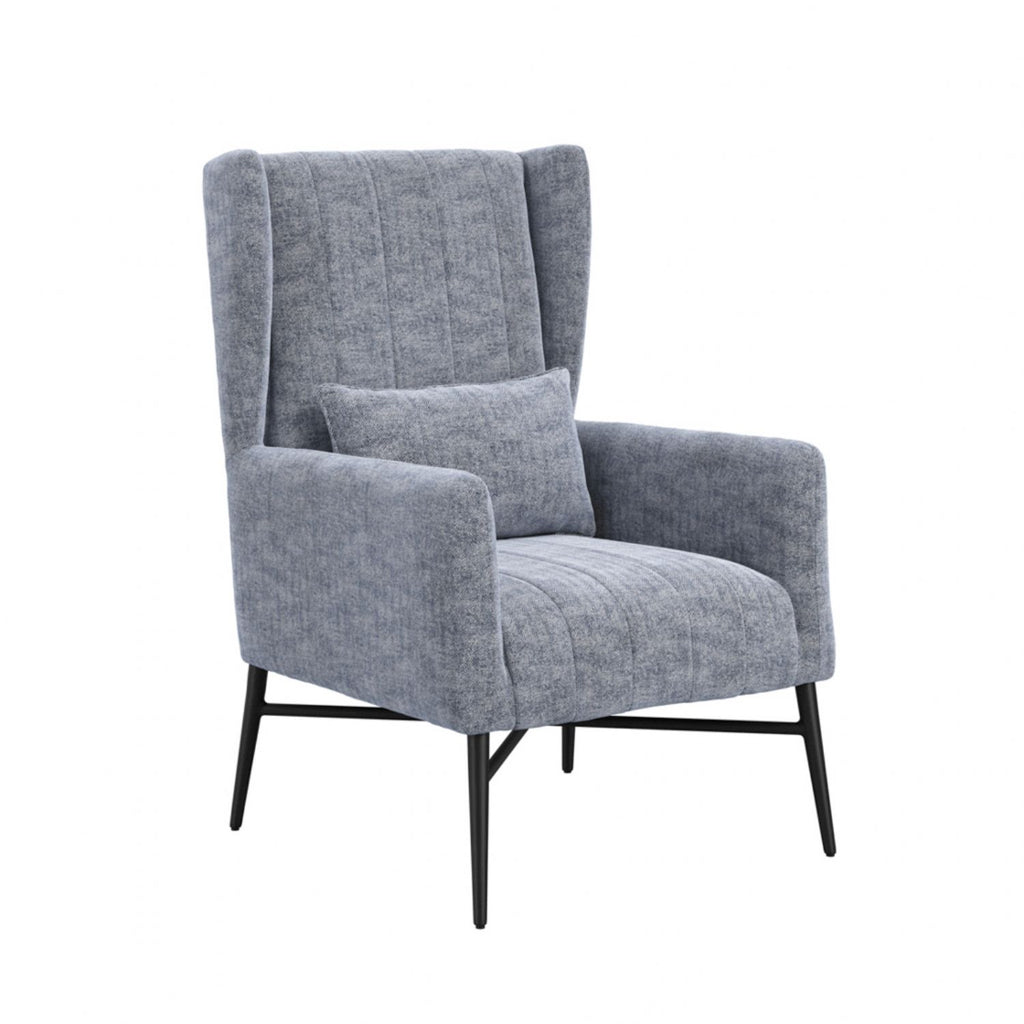 Navy Herringbone Twill Upholstered High Back Accent Chair
