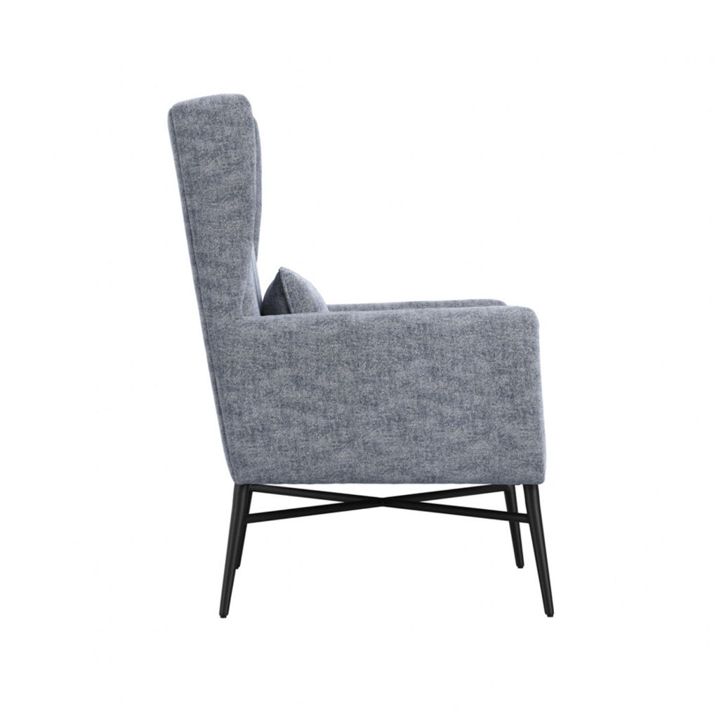 Navy Herringbone Twill Upholstered High Back Accent Chair