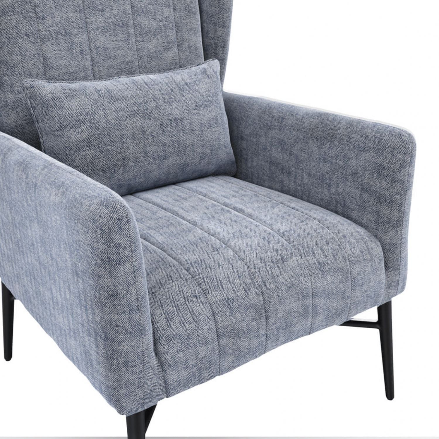 Navy Herringbone Twill Upholstered High Back Accent Chair