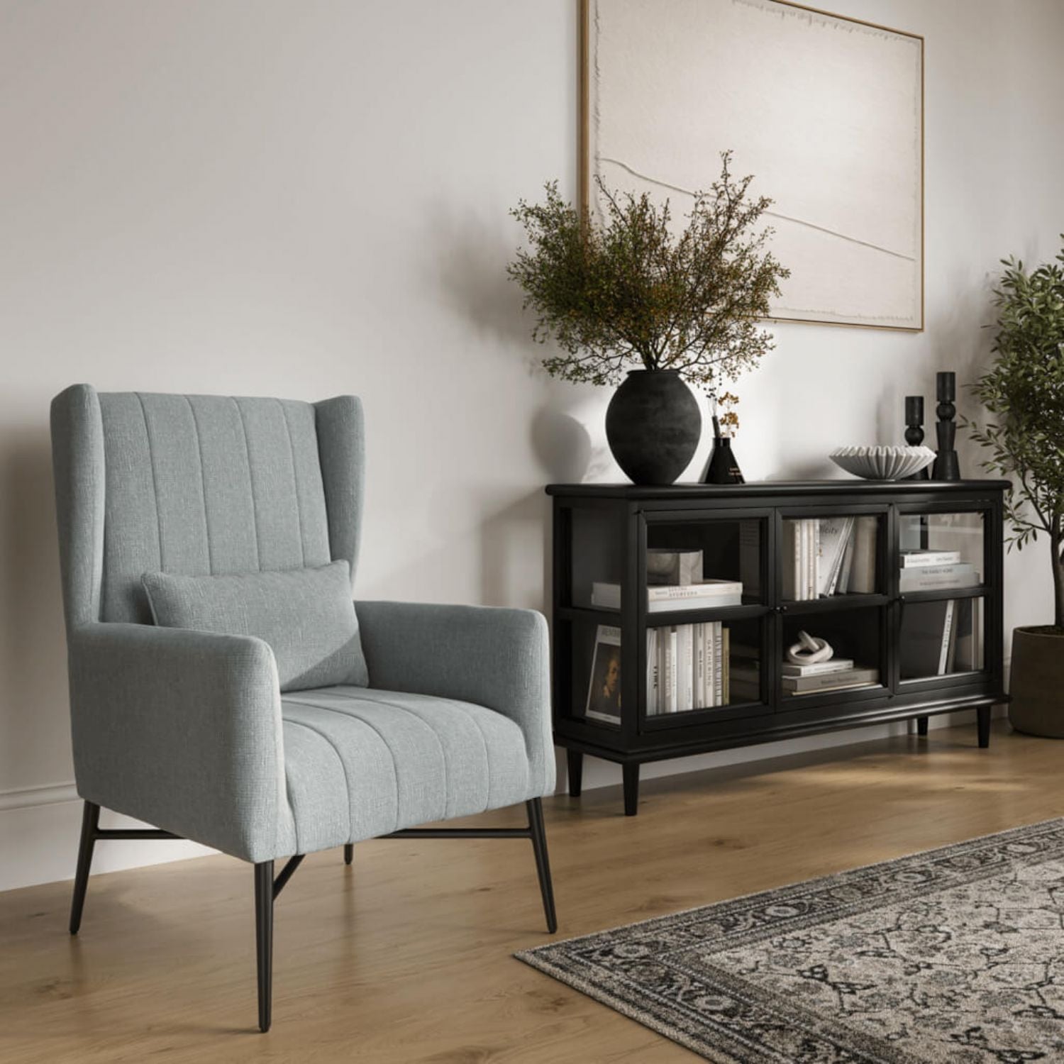 Seafoam Tweed Upholstered High Back Accent Chair with Cushion