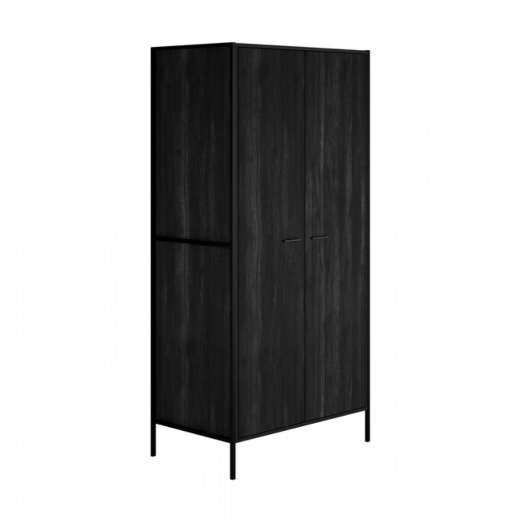 Black Matt Wood Finish 2 Door Double Wardrobe with Hanging Rail and Shelf