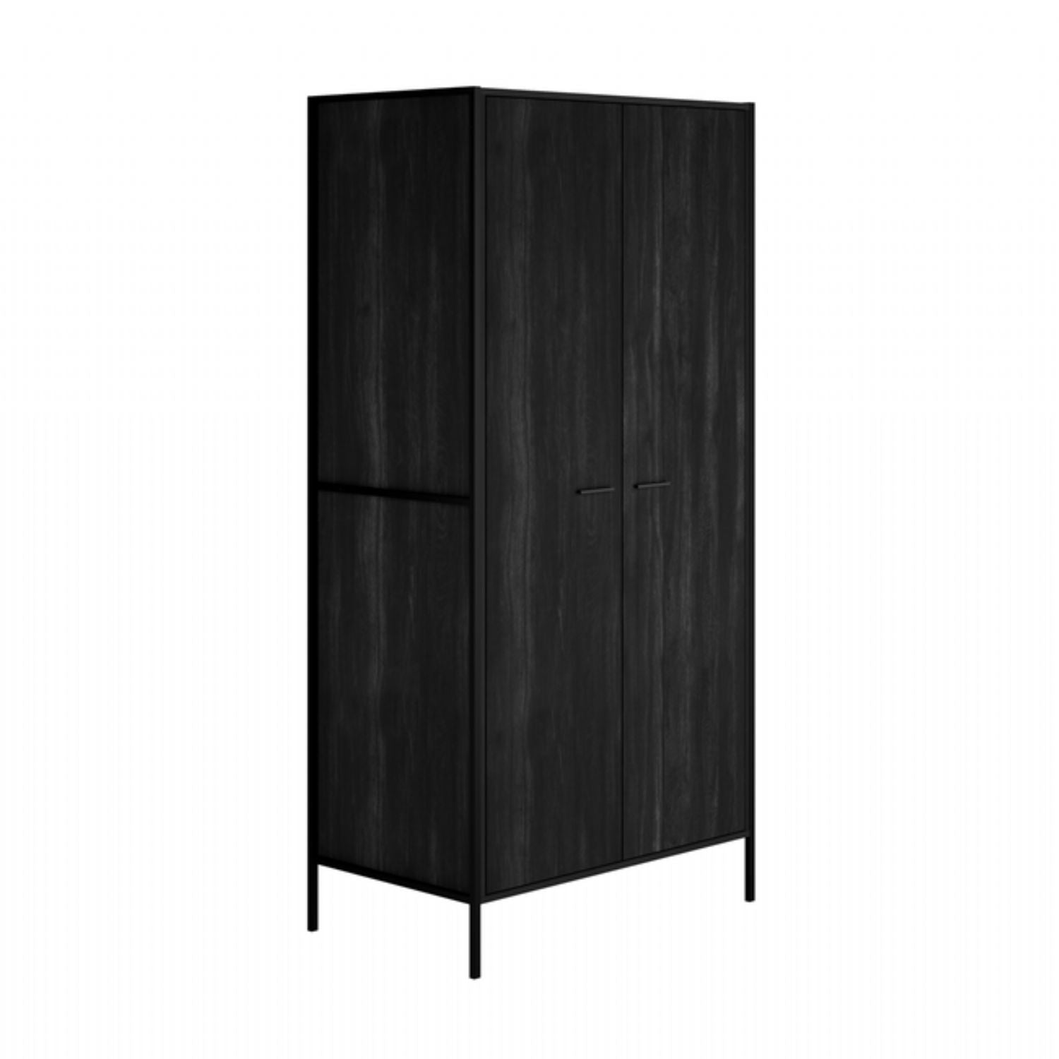 Black Matt Wood Finish 2 Door Double Wardrobe with Hanging Rail and Shelf