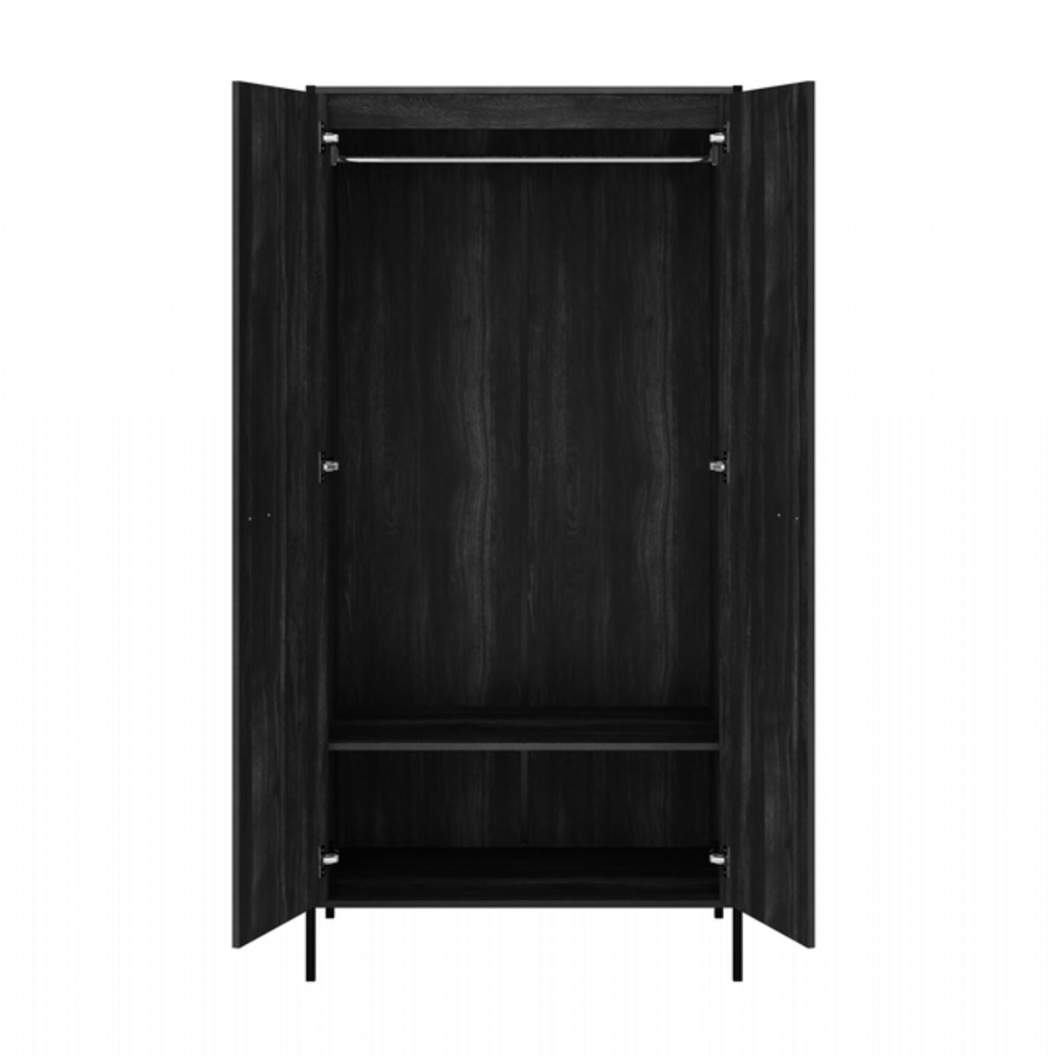 Black Matt Wood Finish 2 Door Double Wardrobe with Hanging Rail and Shelf