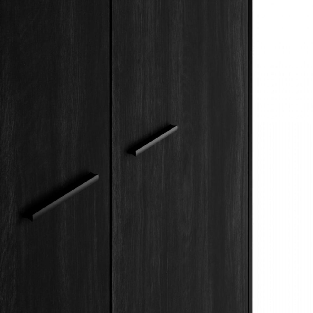 Black Matt Wood Finish 2 Door Double Wardrobe with Hanging Rail and Shelf