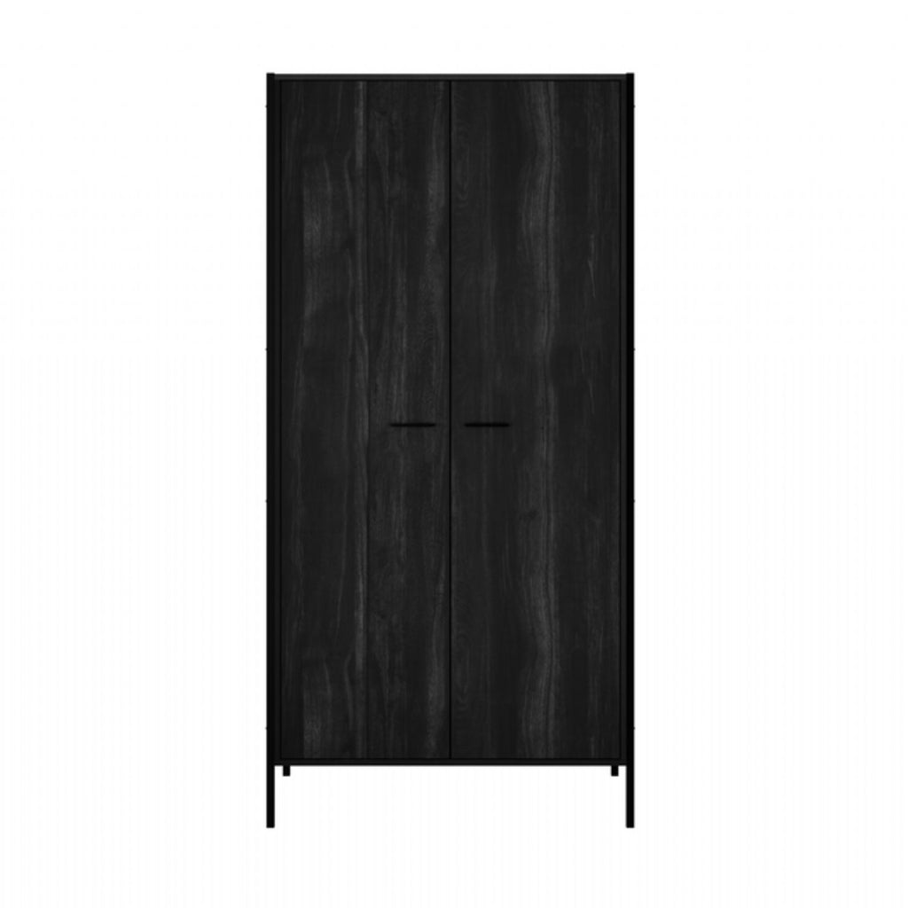 Black Matt Wood Finish 2 Door Double Wardrobe with Hanging Rail and Shelf