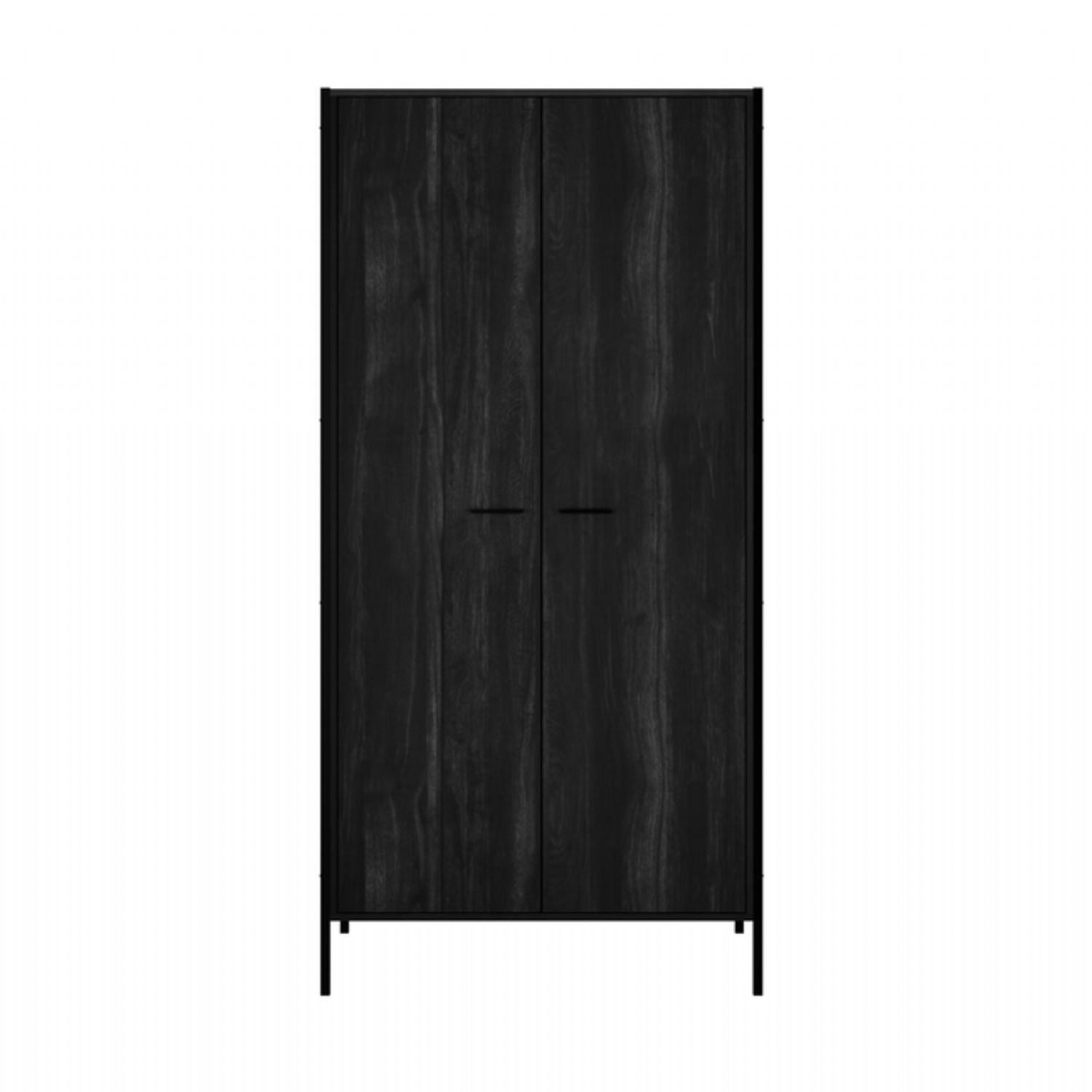 Black Matt Wood Finish 2 Door Double Wardrobe with Hanging Rail and Shelf