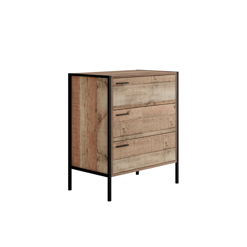 3 Drawer Chest in Wood Effect with Black Metal Handles