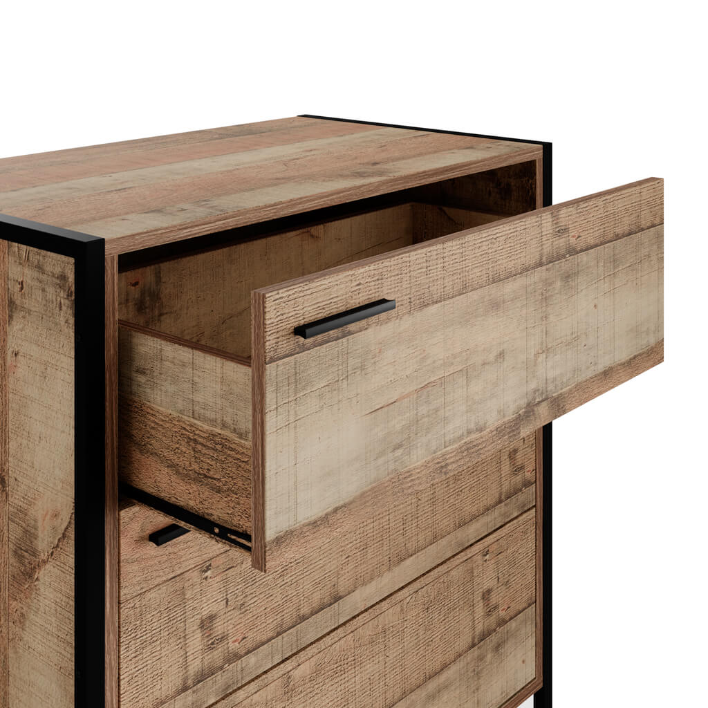 3 Drawer Chest in Wood Effect with Black Metal Handles