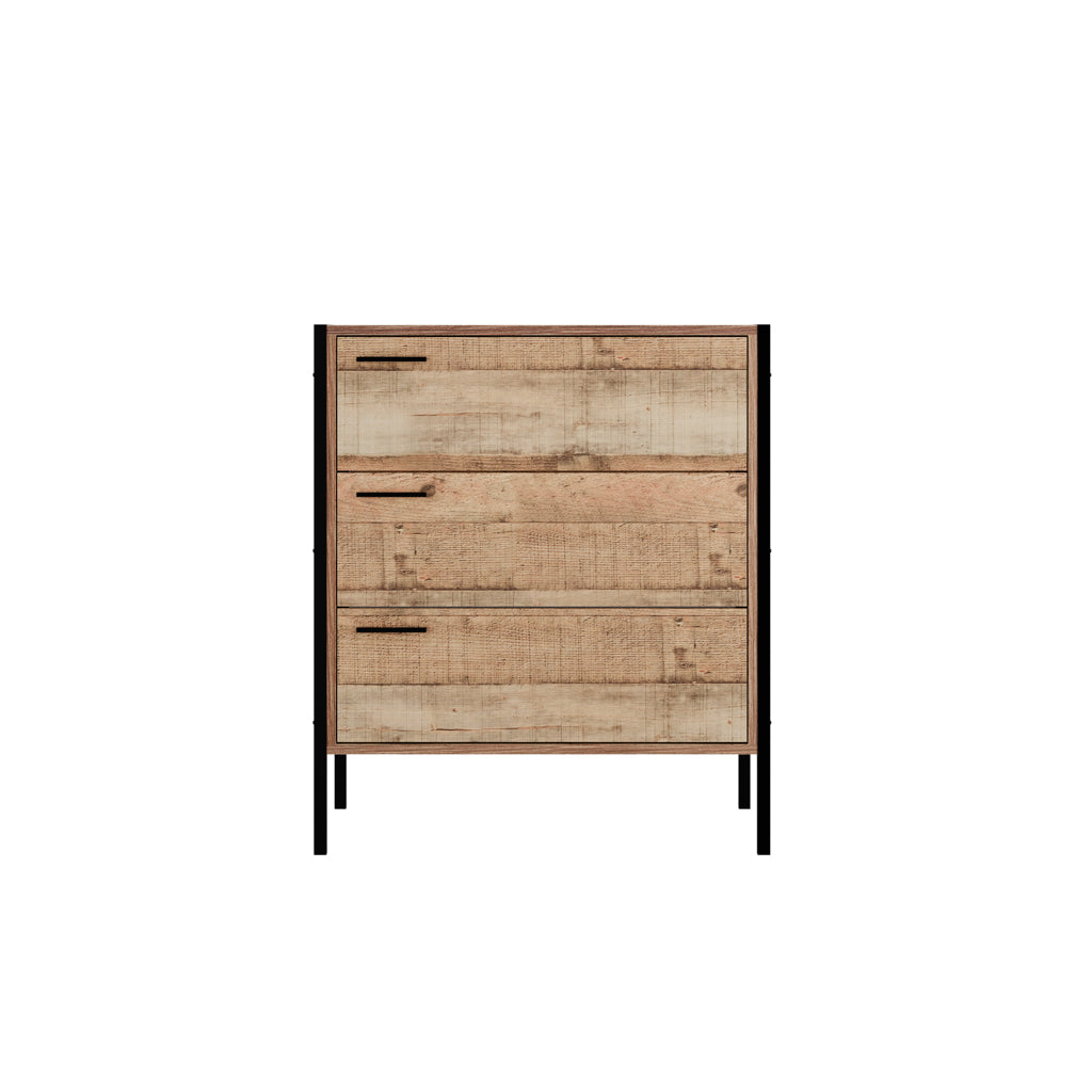 3 Drawer Chest in Wood Effect with Black Metal Handles